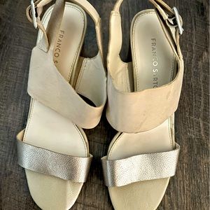 Tan Silver Heeled Sandals